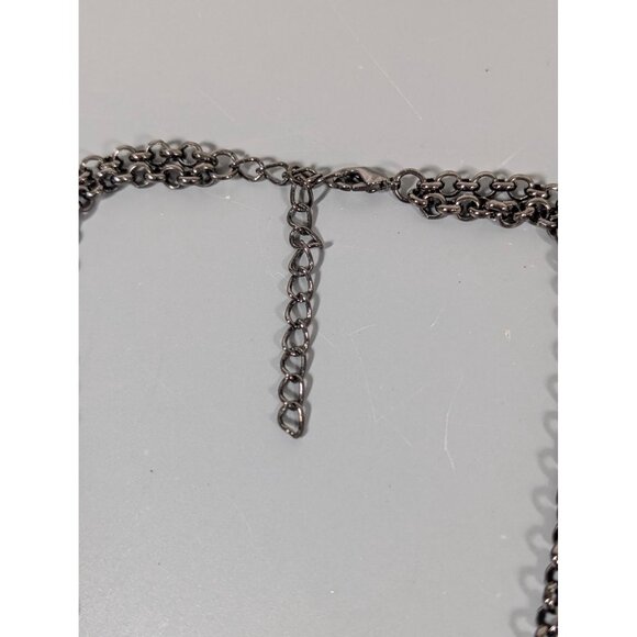 Gray Metallic Bezel Charm Layered Chain Necklace Statement Whimsigoth 19" - Picture 6 of 7